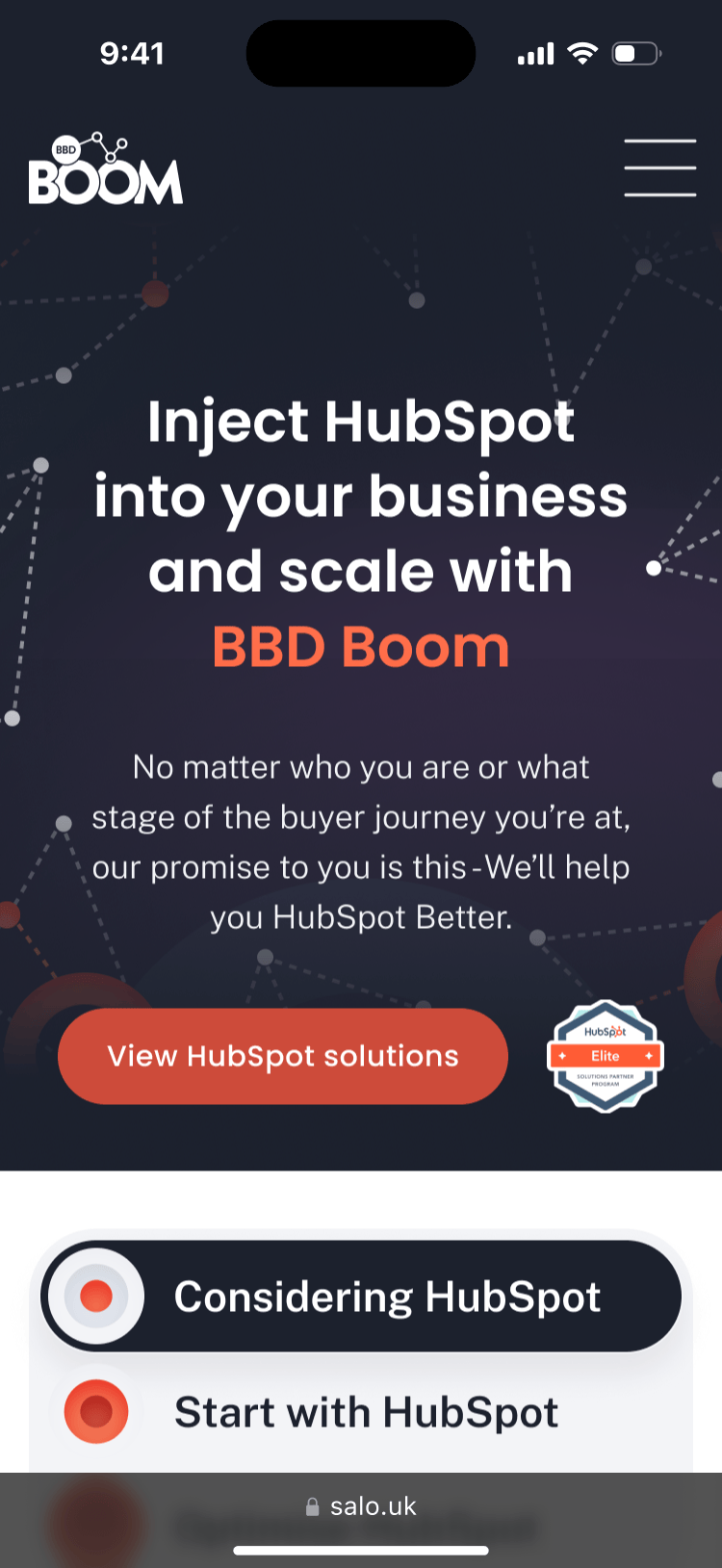 Homepage mobile for BBD Boom.